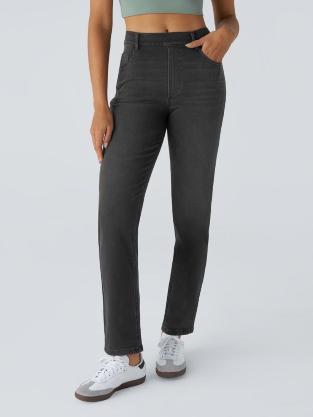 Halara Flex™ High Waisted Pockets Straight Leg Washed Casual Jeans - M petite